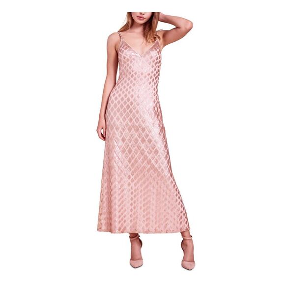 Sho Womens Pink Sequined Geometric Spaghetti Strap V Neck Maxi Party Dress 2